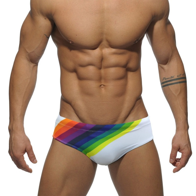 Men Rainbow Printed Low Waist Underpants Swimming Briefs Bikini Trunks Shorts