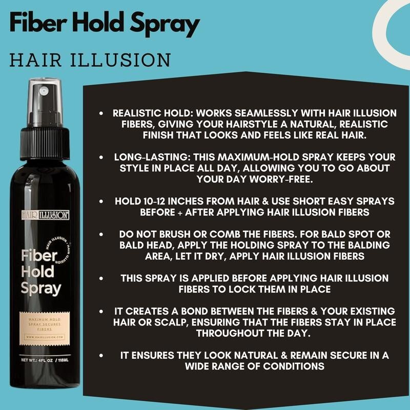 Hair Illusion 100% Real Hair Fibers Combo: Fibers, Hold & Water Spray, & App.