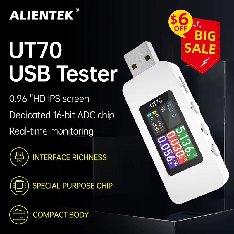 UT70 USB Tester Digital Voltmeter Ammeter Capacity Measurement Waveform Display