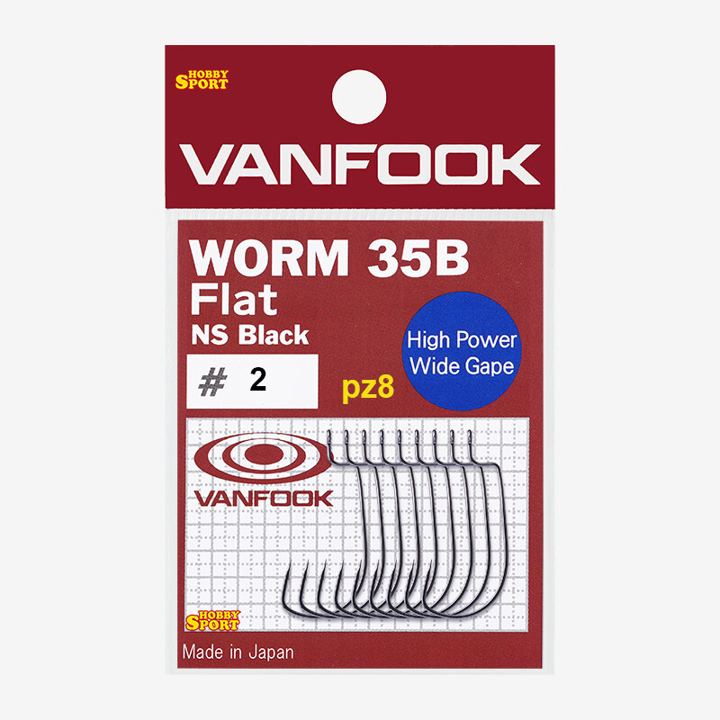 AMI VANFOOK WORM 35B FLAT HOOK SIZE 2 HIGH POWWER WIDE GAPE   SPINNING CONF 8 PZ
