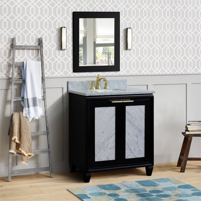 Trento Single Rectangle Sink Solid Wood Vanity in Blue/White Carrara