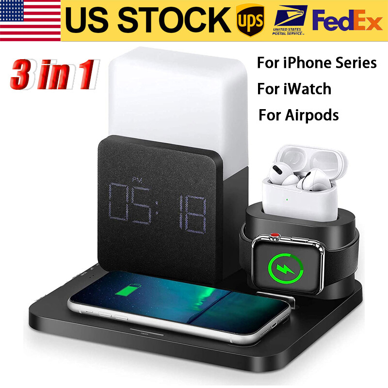 3 in 1 Wireless Charger Charging Stand Dock-Clock Alarm for 