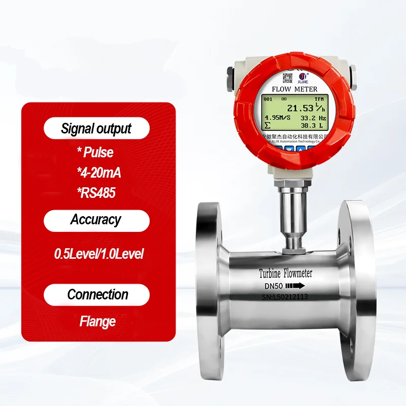 DN40/50 3'' SS304 Oil Flow Meter Fuel Diesel Liquid Turbine Flowmeter with LCD D