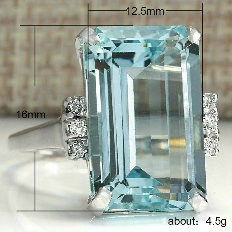 Elegant Princess Cut Aquamarine Silver Plated for Women Siz 6-10 Simulated glass