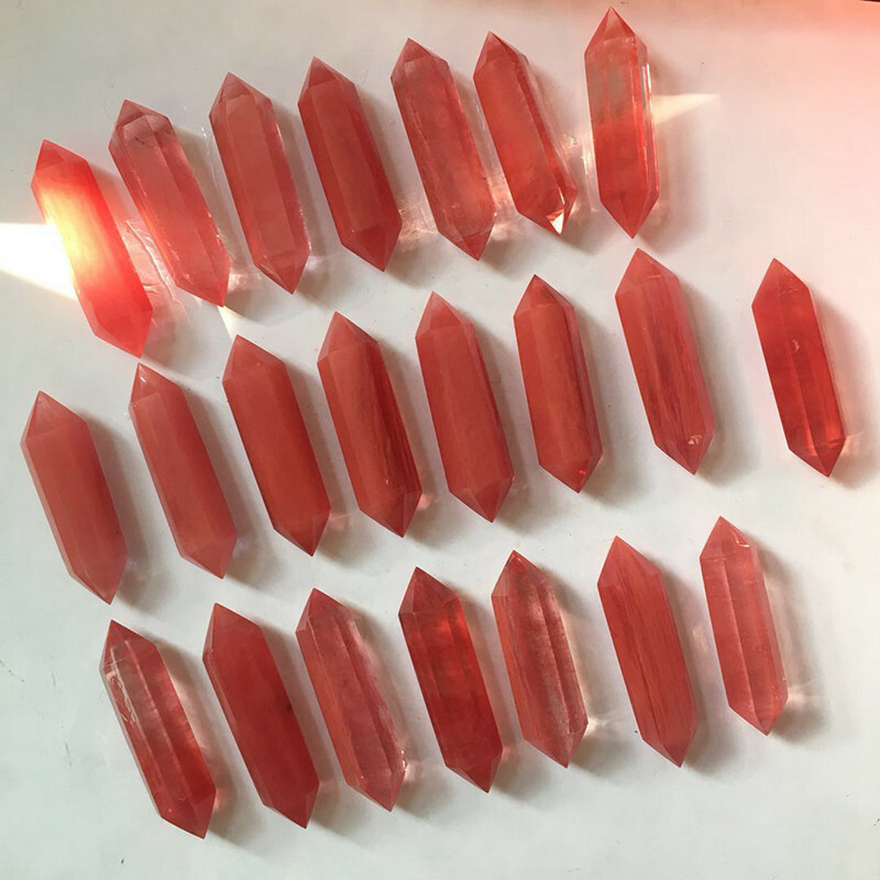 10Pcs Nartural Red Smelting Quartz Crystal Point Double Terminated Wand