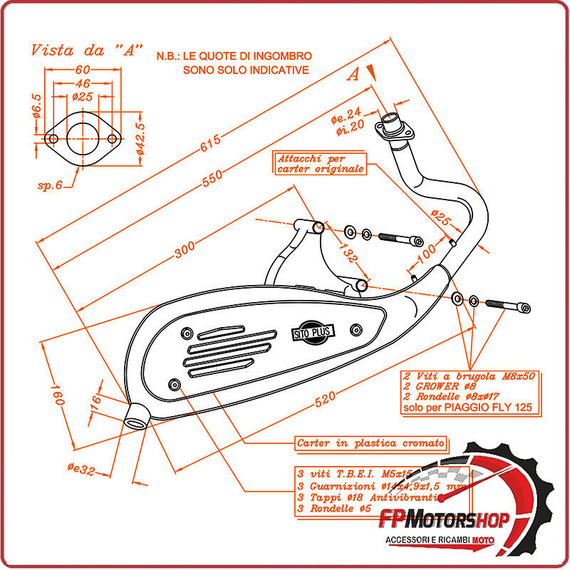 MARMITTA SILENZIATORE TERMINALE DI SCARICO SITO PER PIAGGIO LIBERTY 125/150/200