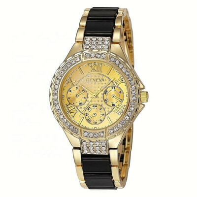 Chronograph Designer Style Geneva Ladies WHITE BLACK Women Crystals Bling Watch