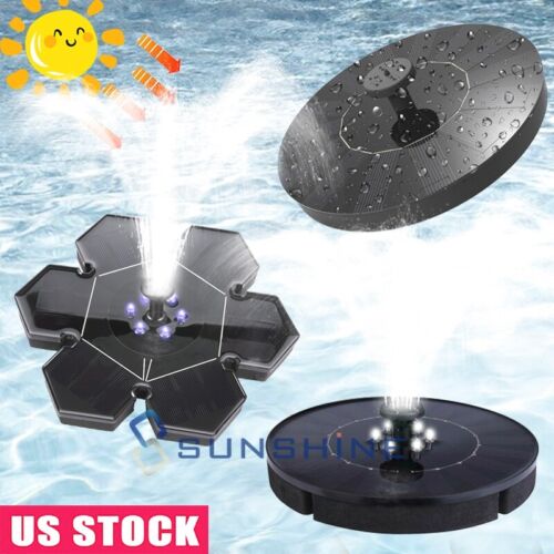 Floating 6 LED Light Solar Powered Fountain Night Water Pump Garden Bird Bath US