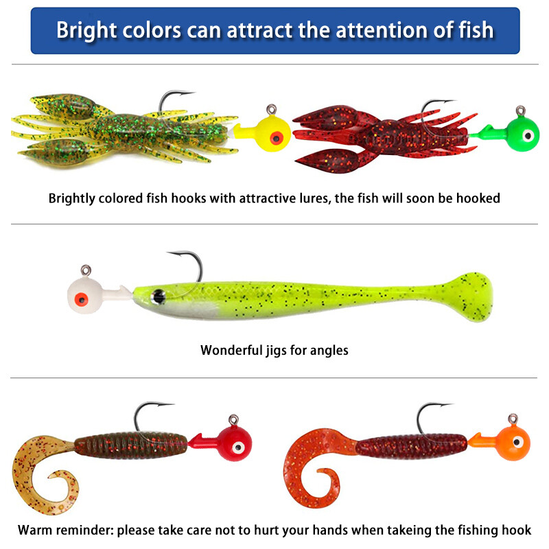 50Pcs 1/32 1/16 1/8 oz Lead Jig Head Fishing Hooks Jig Heads Lures Bait Crappie