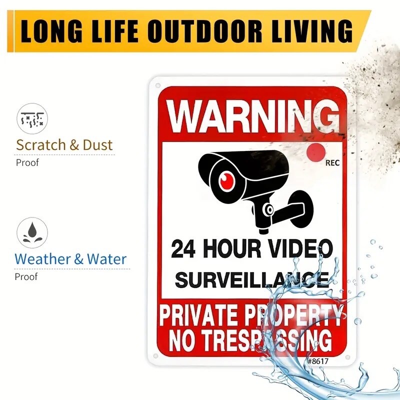 2pcs Private Property No Trespassing Sign Video Surveillance Aluminum Sign 10X 7