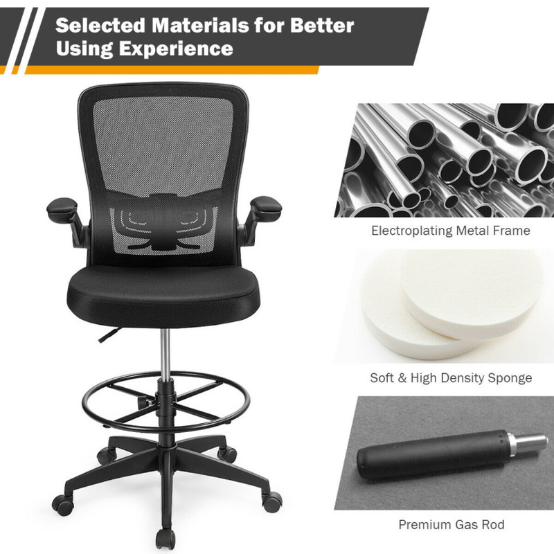 Height Adjustable Drafting Chair with Flip up Arms Breathable Mesh Fabric