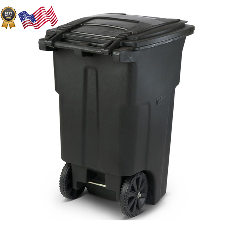 64 Gallon Black Garbage Can with Wheels and Lid