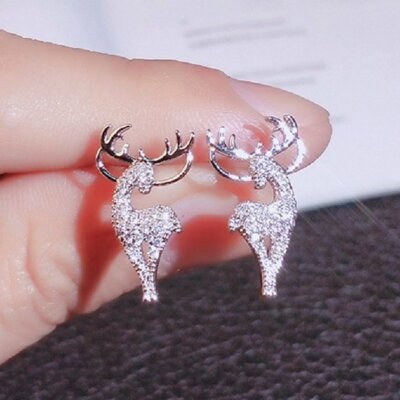 Fashion Zircon Elk Deer Earrings Drop Dangle Stud Women Christmas Party Jewelry