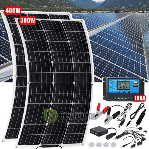 300W 400W Watt 12V Portable Flexible Solar Panel Kit RV Camping Off-Grid Rooftop