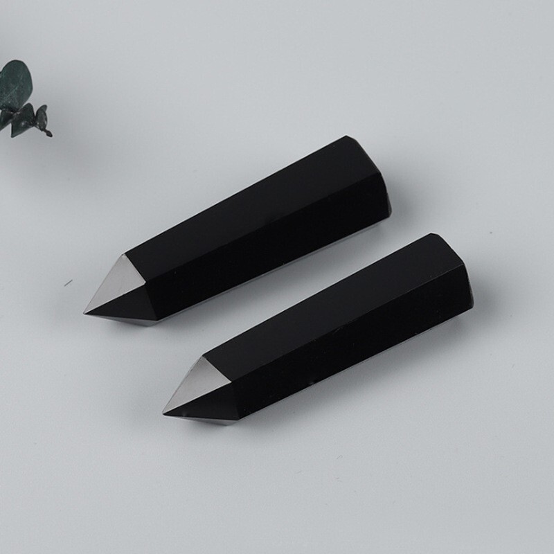 Natural Black Obsidian Healing Obelisk Crystal Wands Reiki Tower Point Decor