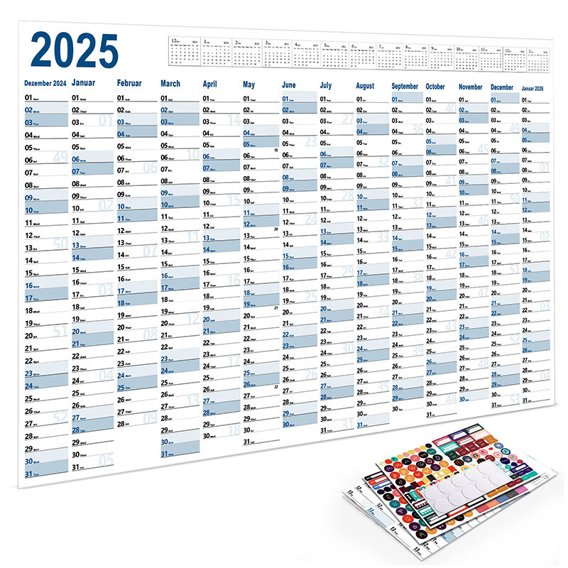 2025 Wandkalender Kalender Jahresplaner Plakatkalender Posterplaner + Aufkleber