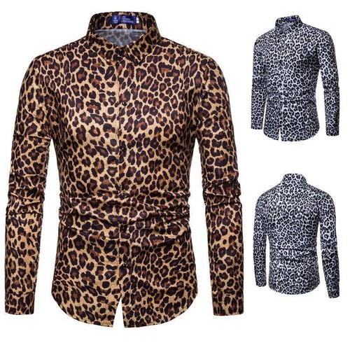 トップス Nicole club for men leopard set up Men Nightclub Fashion Leopard Print Shirt Long Sleeve Slim
