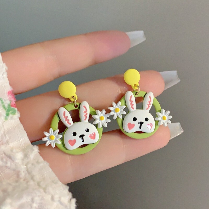 ヘアアクセサリー Hashtag DDD Colorful Dopamine Rabbit Earrings/Ear Clips Clip on Earrings For Girls Rabbit Bunny Earrings Drop Dangle