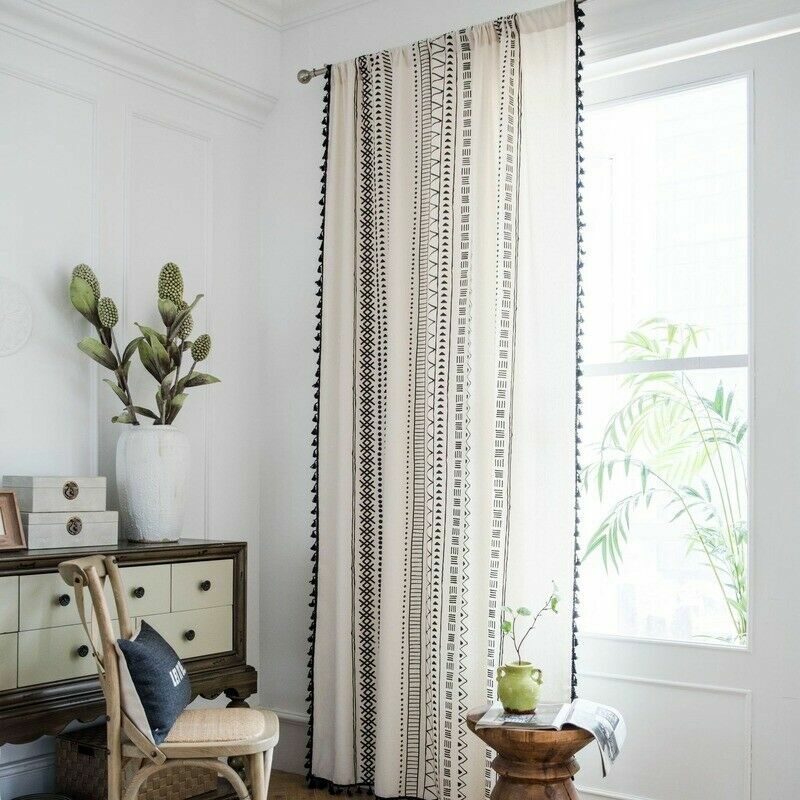 1 Pannello Finestra Asta Tasca Stampa Tendine Oscuramento Nappe Cotone Lino Casa