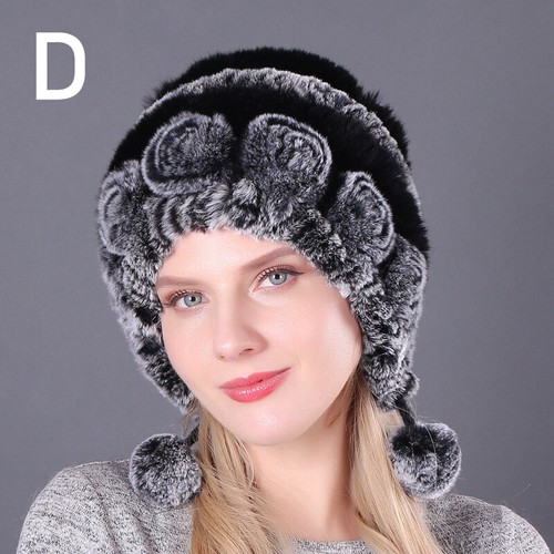 Women Warm Real Rex Rabbit Fur Hat Snow Cap Winter Hats Knit Beanies Fluffy Hats