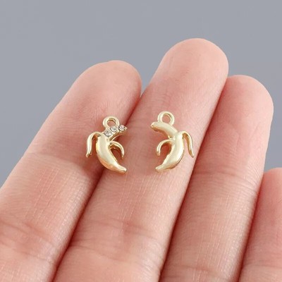 30pcs Matte Gold Fruit Banana & Rhinestones Charms Pendants DIY Jewelry Making