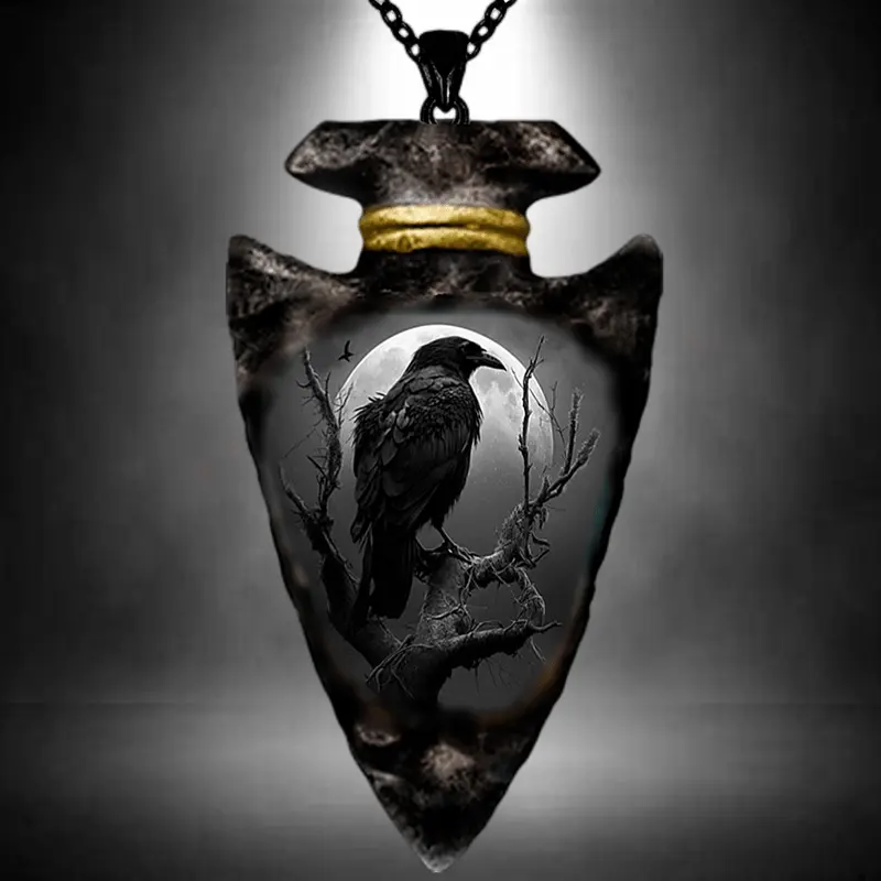 Raven Crow Arrow Head Necklace Native American Jewelry Nature Pendant