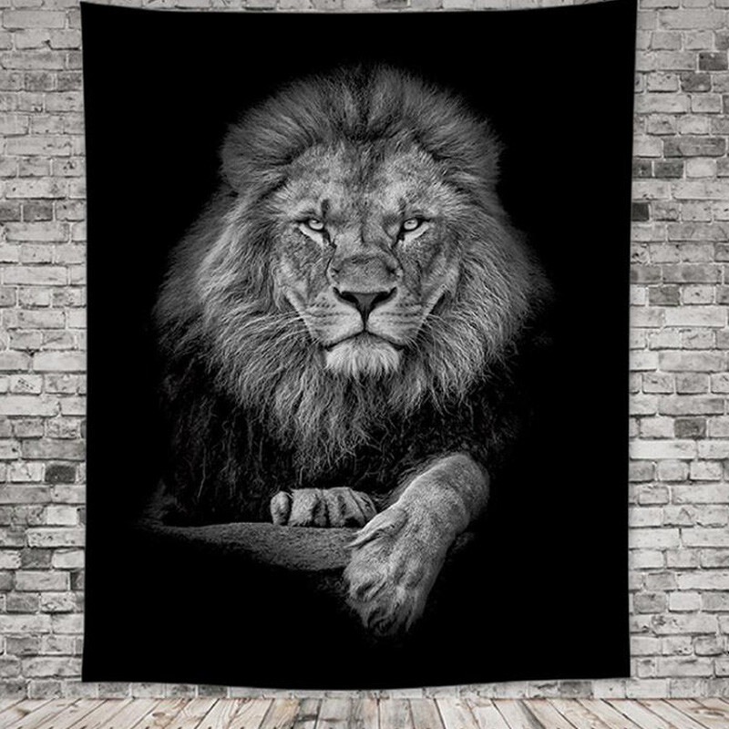 Black White Tapestry Lion Hippie Wall Hanging Home Decor