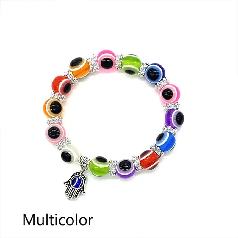 5 Colors Evil Eye Hamsa Beaded Charm Stretch Bracelet Hand of Fatima Turkish Lucky Evil Eye Bracelet for Protection and Blessing