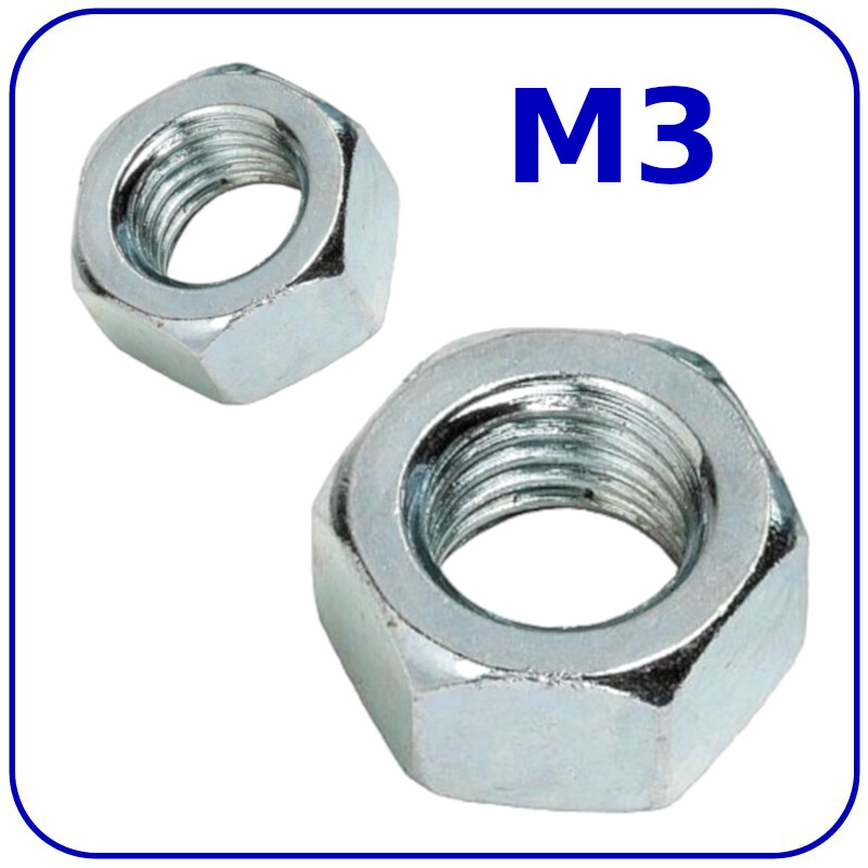 M3 3mm FULL NUTS HEX HEXAGONAL NUT BRIGHT ZINC PLATED METRIC DIN 934 GRADE 8 - Picture 1 of 3