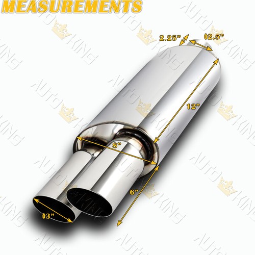 UNIVERSAL 3" DUAL SLANT TIP 2.5" INLET STAINLESS EXHAUST RESONATOR MUFFLER