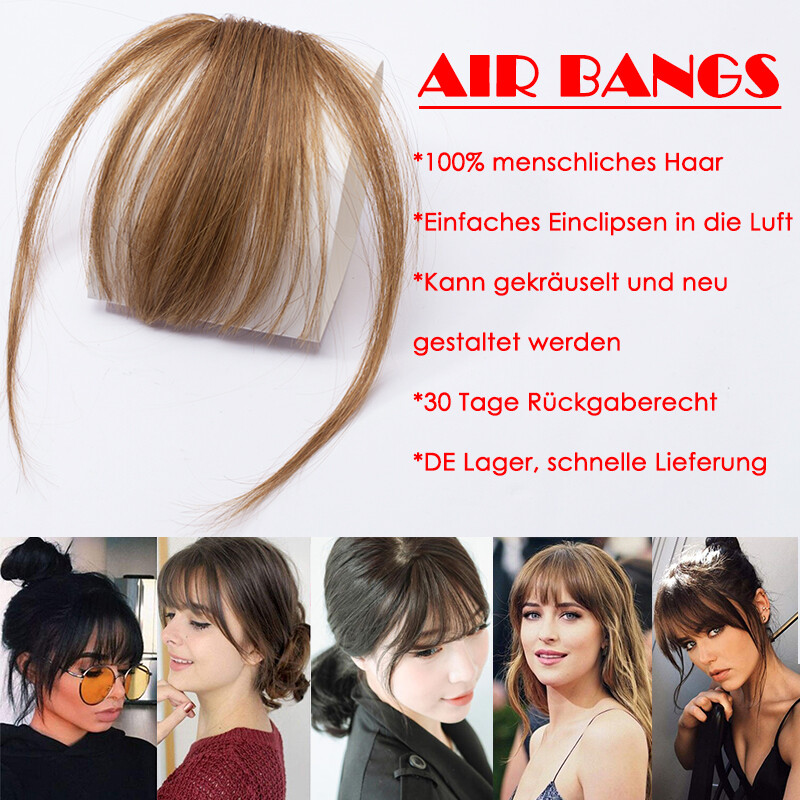 100 Remy Echthaar Pony Luft Bangs Clip in Haarverlängerung Extensions Haarteil