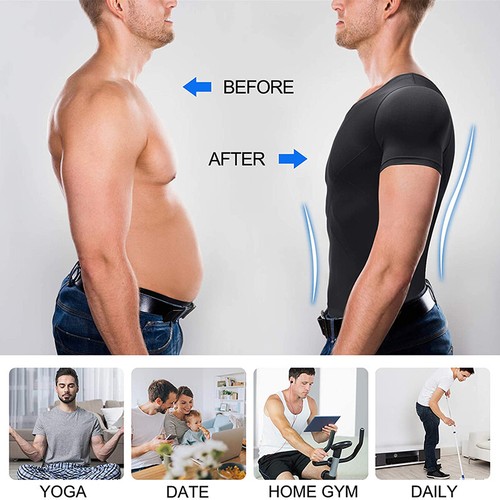 Men's Slimming Body Shaper Shirt Posture Corrector Vest Abdomen Compression Tops