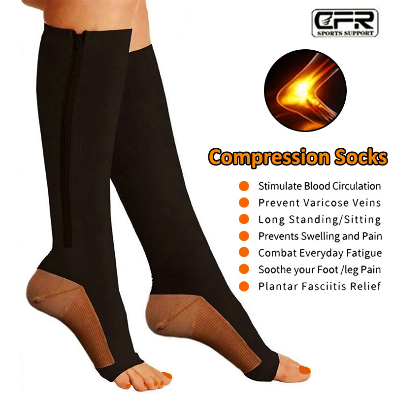Copper Zipper Compression Socks Support Graduated Stockings Men Women 20-30mmHg