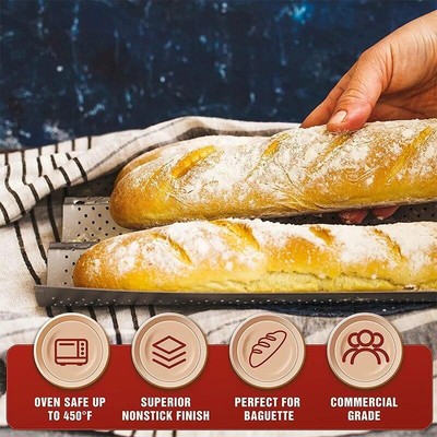 Nonstick Baguette Pans for French Bread Baking Perforated 4 Loaves Baguettes