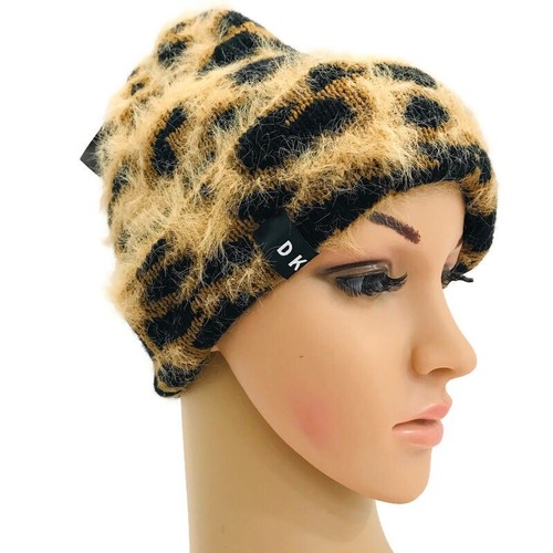 Dkny Fuzzy Animal Print Beanie - Leopard