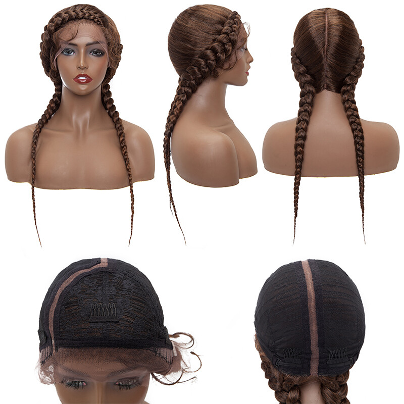 Braided Lace Front Wig Box Braids Wigs Cornrow  Twist Curly Wig With Baby Hair