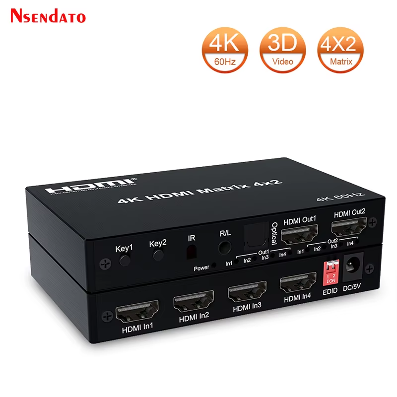 4K 60Hz Switch HDMI True Matrix 4x2 4 in 2 out HDMI Matrix Switch Splitter Conve
