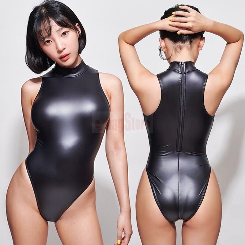 Leohex 19 Fashion Womens One Piece Front Zipper Wetlook Shiny Bodysuit Swimwear Ebay