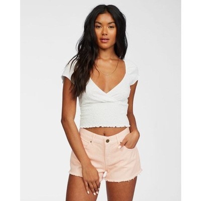 NWT Billabong Drift Away Frayed Shorts Light Pink mid-high waisted size 25