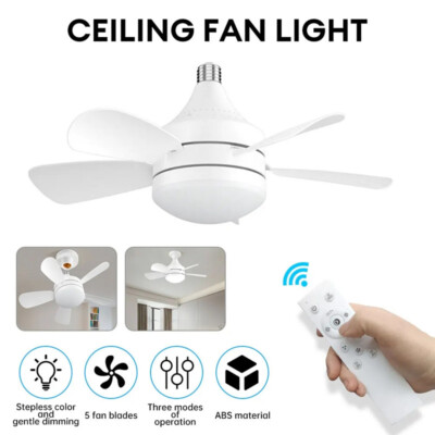 Large Ceiling Fan E27 Socket Fan 50W w/Dimmable LED Light Remote Controller 1/2X