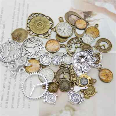 10pcs Random Mixed Clock Watch Face Charms Alloy Necklace Pendant Punks Jewelry