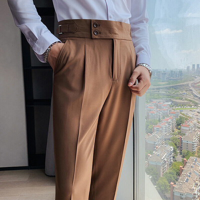 High waisted deals buckle trousers