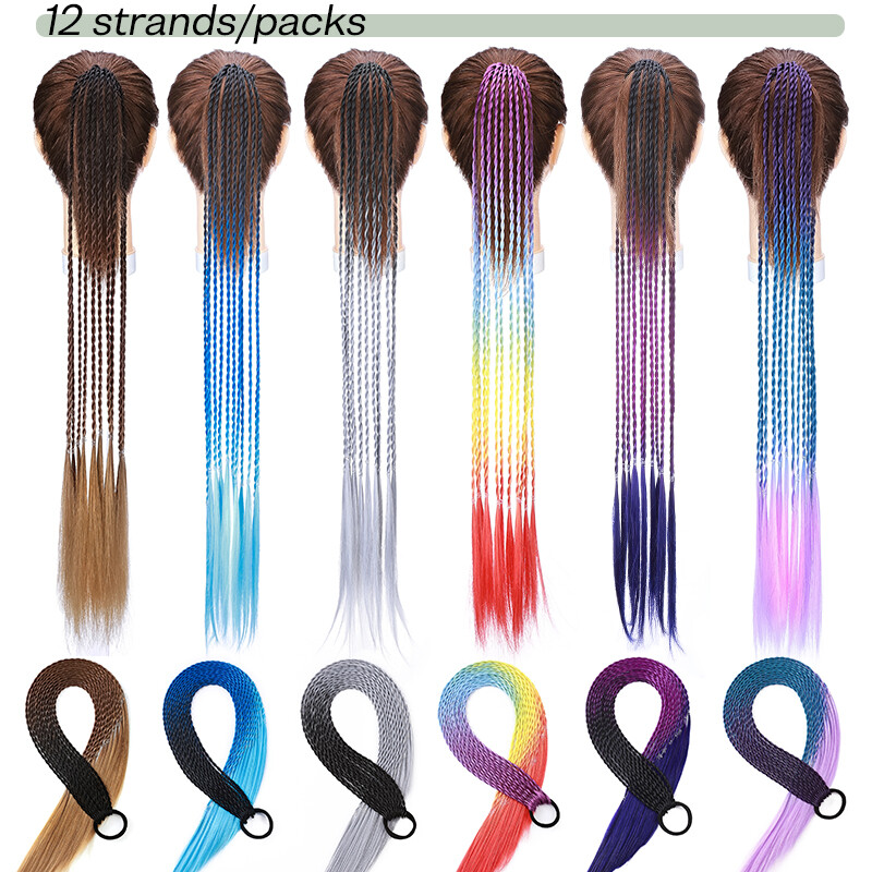 24" Rubber Bands Braid Hair Extension Colorful Ponytail Headband Hair
