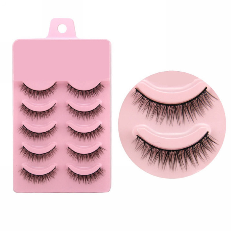 5 Pairs Natural Short Cross False Eyelashes Handmade Makeup Fake Eye ...