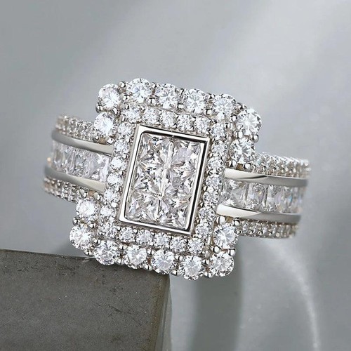 Geometric Cubic Zirconia Silver Color Wedding Bands for Women Elegant Design