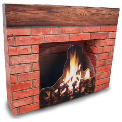 3D HOLIDAY FIREPLACE 37'' Tall CARDBOARD CUTOUT Standee Standup FREE SHIPPING