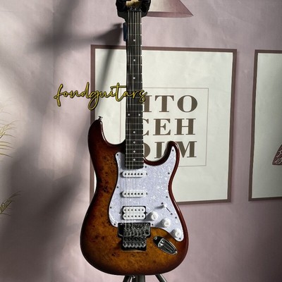 Custom Sunburst Solid Body ST Electric Guitar Tree Burl Top Maple Neck for Sale