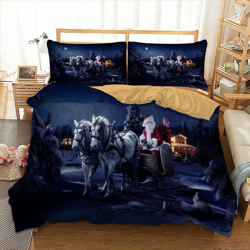 Santa Claus Present Christmas Bed Covers Set Polyester Printed