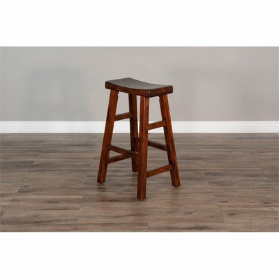 Pemberly Row 30" Saddle Seat Transitional Mahogany Wood Stool in Dark Chocolate