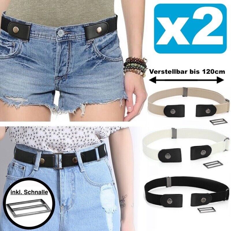 2x Stretchgürtel ohne Schnalle elastisch Gürtel Damen Herren bis 120cm NEU